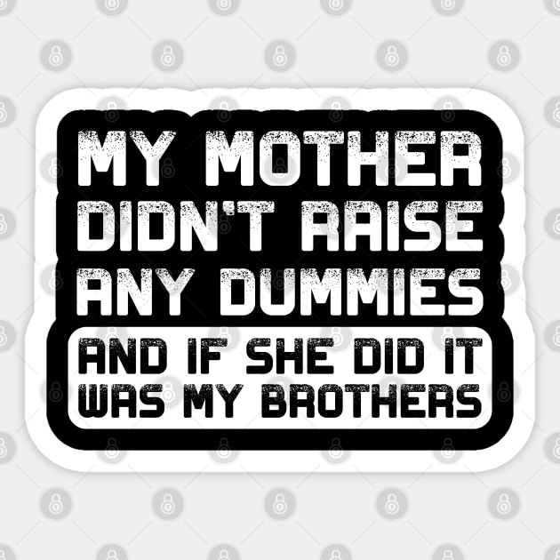 My mother didn't raise any dummies, and if she did it was my brothers Sticker by Shit Post Hero